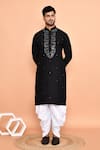 Buy_Arihant Rai Sinha_Black Silk, Cotton Embroidery, Mirrors Floral Kurta With Patiyala _at_Aza_Fashions