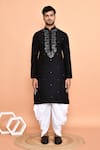 Shop_Arihant Rai Sinha_Black Silk, Cotton Embroidery, Mirrors Floral Kurta With Patiyala _Online_at_Aza_Fashions