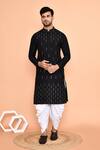 Buy_Arihant Rai Sinha_Black Silk, Cotton Mirrors Linear Embroidered Kurta With Patiyala _at_Aza_Fashions