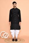 Shop_Arihant Rai Sinha_Black Silk, Cotton Mirrors Linear Embroidered Kurta With Patiyala _Online_at_Aza_Fashions