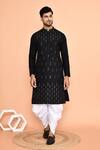 Shop_Arihant Rai Sinha_Black Silk, Cotton Mirrors Linear Embroidered Kurta With Patiyala 