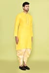 Arihant Rai Sinha_Yellow Cotton, Silk Stones, Embroidery Kurta With Patiyala _at_Aza_Fashions