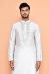 Arihant Rai Sinha_Grey Silk Embroidery Floral Solid Thread Kurta With Patiyala _Online_at_Aza_Fashions