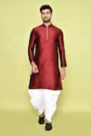 Shop_Arihant Rai Sinha_Maroon Kurta Silk Plain Solid Straight With Patiyala 