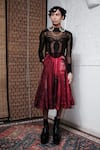 Buy_Quod_Maroon 95% Silk Printed Abstract Wonderland Quod In Skirt _at_Aza_Fashions