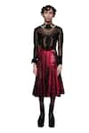 Quod_Maroon 95% Silk Printed Abstract Wonderland Quod In Skirt _Online_at_Aza_Fashions