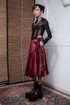 Quod_Maroon 95% Silk Printed Abstract Wonderland Quod In Skirt _at_Aza_Fashions