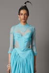 Quod_Blue 100% Nylon High Neck Splash Sheer Mesh Top _Online_at_Aza_Fashions