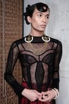 Buy_Quod_Black 100% Nylon High Neck Quod Body Sheer Mesh Top _at_Aza_Fashions