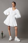 Buy_Quod_White 100% Cotton Collared Bridge Ruffle Dress _at_Aza_Fashions