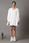 Quod_White 100% Cotton Collared Bridge Ruffle Dress _Online_at_Aza_Fashions