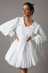 Quod_White 100% Cotton Collared Bridge Ruffle Dress _at_Aza_Fashions