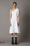 Quod_White 100% Cotton Asymmetric Socket One Shoulder Midi Dress _Online_at_Aza_Fashions