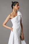 Quod_White 100% Cotton Asymmetric Socket One Shoulder Midi Dress _at_Aza_Fashions