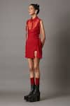 Buy_Quod_Red 100% Viscose Embellished Bead String Collared Mini Climber Dress _Online_at_Aza_Fashions