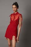 Shop_Quod_Red 100% Viscose Embellished Bead String Collared Mini Climber Dress _Online_at_Aza_Fashions