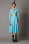 Quod_Blue 80% Nylon Collared Beam Mesh Midi Dress _Online_at_Aza_Fashions