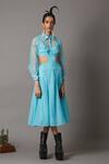 Buy_Quod_Blue 80% Nylon Collared Beam Mesh Midi Dress _Online_at_Aza_Fashions