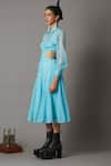 Shop_Quod_Blue 80% Nylon Collared Beam Mesh Midi Dress _Online_at_Aza_Fashions