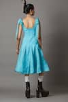 Shop_Quod_Blue 70% Silk Organza Plunge Flow Tie-up Strap Shoulder Dress_at_Aza_Fashions