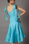 Shop_Quod_Blue 70% Silk Organza Plunge Flow Tie-up Strap Shoulder Dress _Online_at_Aza_Fashions