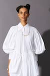 Quod_White 100% Cotton Solid Collared Asymmetric Shirt Dress _Online_at_Aza_Fashions