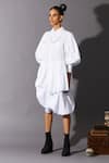 Shop_Quod_White 100% Cotton Solid Collared Asymmetric Shirt Dress_Online_at_Aza_Fashions