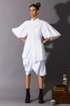 Buy_Quod_White 100% Cotton Solid Collared Asymmetric Shirt Dress 