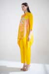 Shop_Clos_Yellow Dupion Silk Print Abstract Band Collar Floral Short Kaftan With Pant _Online_at_Aza_Fashions