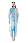 Shop_Clos_Blue Dupion Silk Print Abstract Collar Floral Kurta With Pant _Online_at_Aza_Fashions