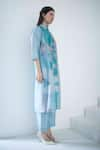 Clos_Blue Dupion Silk Print Abstract Collar Floral Kurta With Pant _at_Aza_Fashions