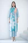 Buy_Clos_Blue Dupion Silk Print Abstract Collar Floral Kurta With Pant _at_Aza_Fashions