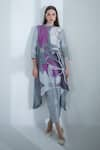 Buy_Clos_Grey Dupion Silk Print Abstract Band Collar Floral Geometric Kaftan With Pant _at_Aza_Fashions