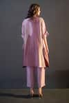 Shop_Clos_Pink Dupion Silk Print Abstract Band Collar Asymmetric Kurta With Pant _at_Aza_Fashions