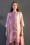 Buy_Clos_Pink Dupion Silk Print Abstract Band Collar Long Tail Kaftan With Pant _Online_at_Aza_Fashions