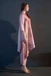 Shop_Clos_Pink Dupion Silk Print Abstract Band Collar Long Tail Kaftan With Pant _Online_at_Aza_Fashions