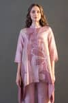 Buy_Clos_Pink Dupion Silk Print Abstract Band Collar Short Tail Kaftan With Pant _Online_at_Aza_Fashions