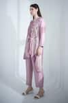 Clos_Pink Dupion Silk Print Abstract Lapel Collar Geometric High Low Kurta With Pant _at_Aza_Fashions