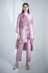 Buy_Clos_Pink Dupion Silk Print Abstract Lapel Collar Geometric High Low Kurta With Pant _at_Aza_Fashions