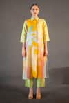 Buy_Clos_Yellow Dupion Silk Print Abstract Collar Floral Geometric Kurta With Pant _at_Aza_Fashions