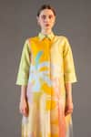 Clos_Yellow Dupion Silk Print Abstract Collar Floral Geometric Kurta With Pant _Online_at_Aza_Fashions