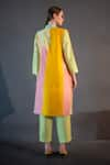 Shop_Clos_Yellow Dupion Silk Print Abstract Lapel Collar Asymmetric Kurta With Pant _at_Aza_Fashions