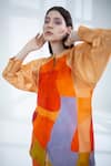 Clos_Orange Dupion Silk Print Abstract Band Collar Top With Pant _Online_at_Aza_Fashions