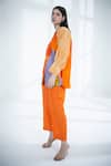 Shop_Clos_Orange Dupion Silk Print Abstract Band Collar Top With Pant _Online_at_Aza_Fashions