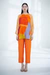 Buy_Clos_Orange Dupion Silk Print Abstract Band Collar Top With Pant _at_Aza_Fashions