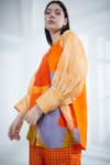 Buy_Clos_Orange Dupion Silk Print Abstract Band Collar Top With Pant 