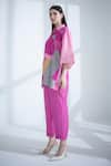 Buy_Clos_Pink Dupion Silk Print Abstract Collar Long Top With Pant 