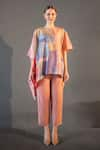 Buy_Clos_Peach Dupion Silk Print Abstract Round Asymmetric Kaftan With Pant _at_Aza_Fashions