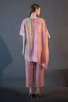 Shop_Clos_Peach Dupion Silk Print Abstract Round Kaftan And Checkered Pant Set _at_Aza_Fashions