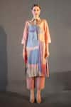 Buy_Clos_Peach Dupion Silk Print Abstract Collar Kurta With Pant _at_Aza_Fashions